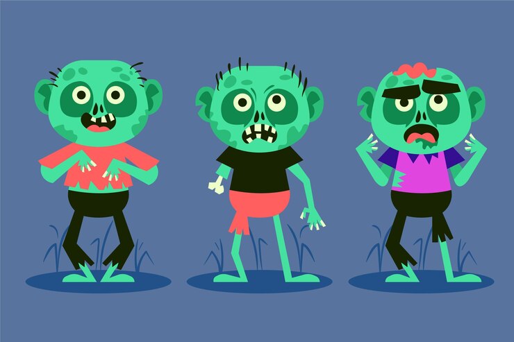 Vector gratuito colección de zombies de halloween planos dibujados a mano