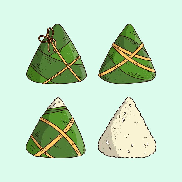 Colección zongzi del bote del dragón dibujado a mano
