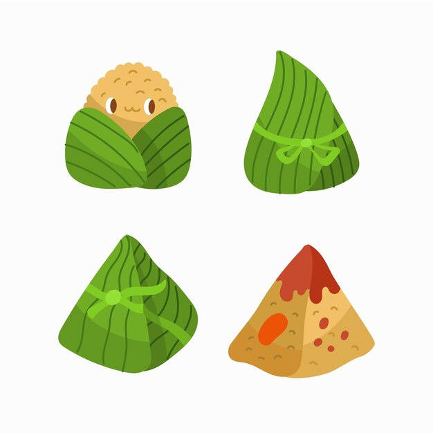 Colección zongzi del bote del dragón dibujado a mano