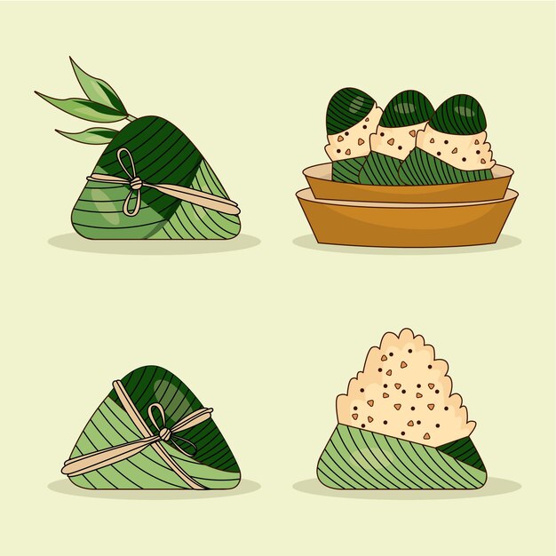 Colección zongzi de dragon boat dibujados a mano