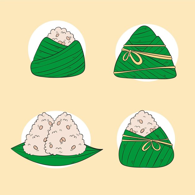 Colección zongzi de dragon boat dibujados a mano