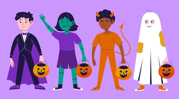 Vector gratuito colecciones infantiles de halloween planas dibujadas a mano