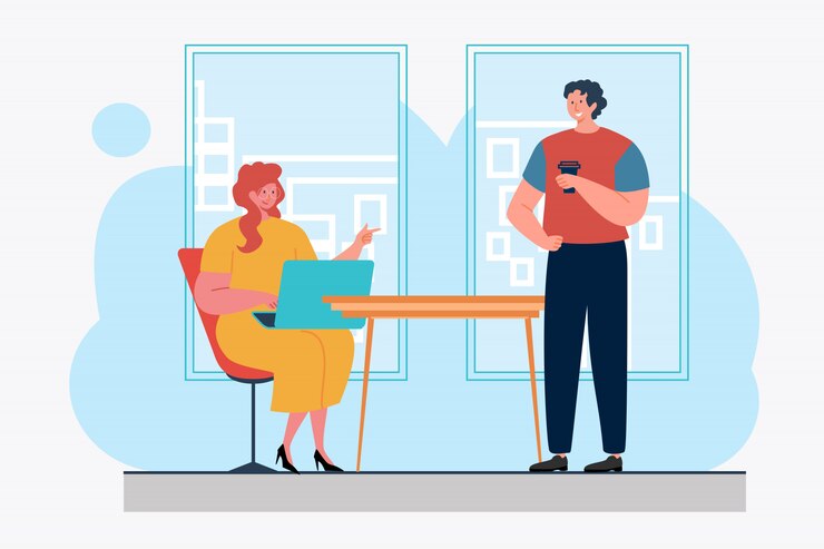 Vector gratuito colegas que usan laptop y chatean