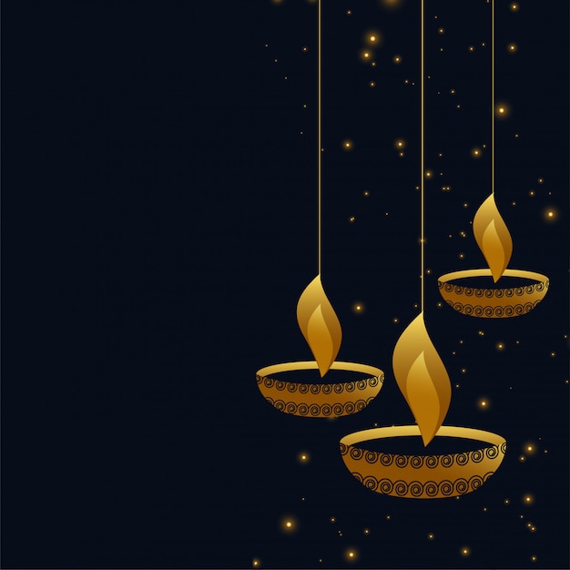 Vector gratuito colgante diwali diya sobre fondo oscuro