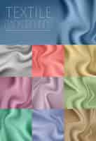 Vector gratuito colgante textil de colores, colección en colores azul, dorado, plateado, verde, rosa, violeta claro y brillante.