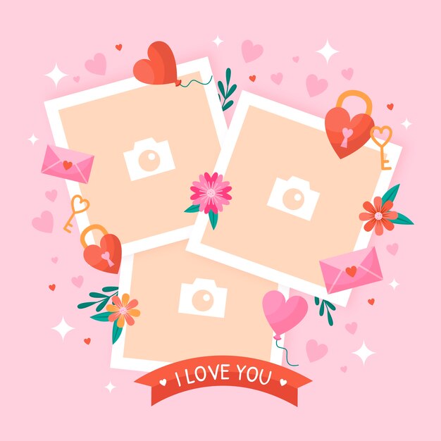 Collage de amor plano para el día de san valentín