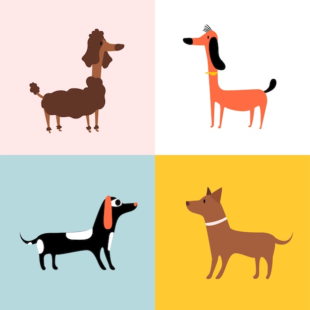 Vector gratuito collage de diferentes razas de perros.