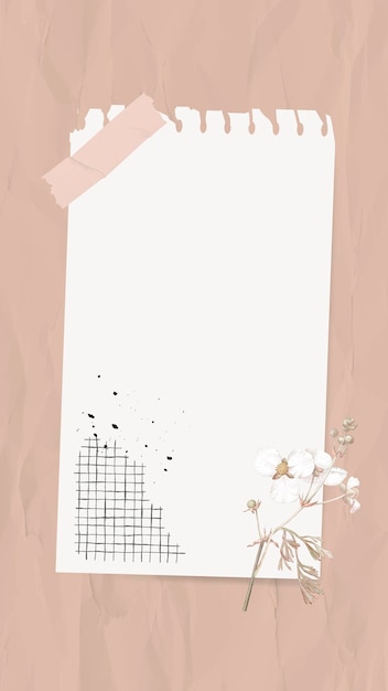 Collage de nota de papel de vector de nota digital con flores