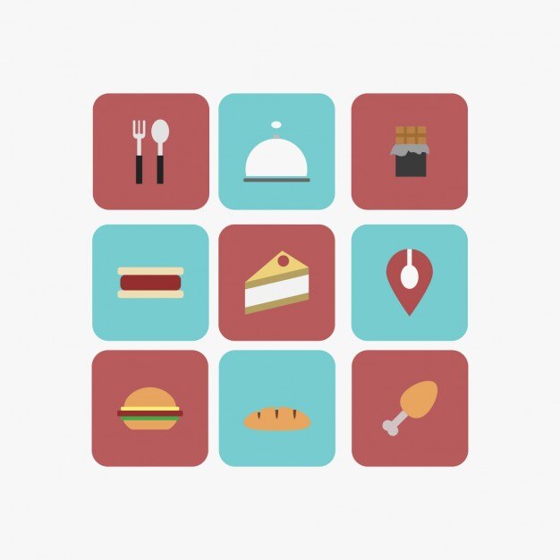 Collage de restaurante y comida en diseño plano