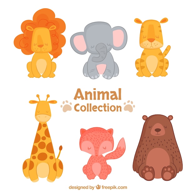 Colleción feliz de animales con diseño plano