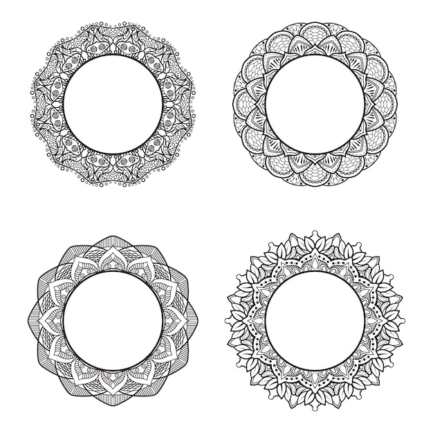 Vector gratuito colleción de marcos de mandalas en blanco y negro