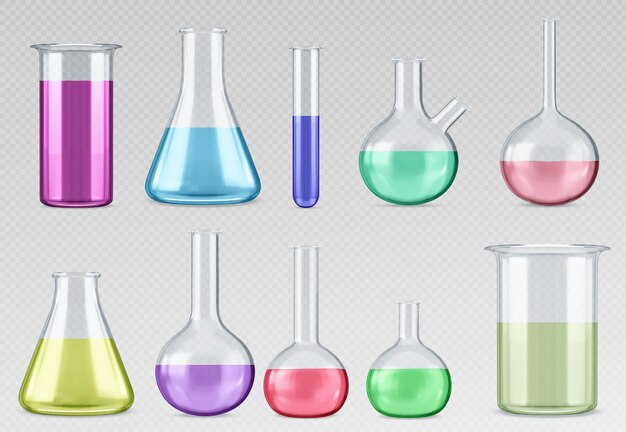 Colofón de laboratorio de química con líquido para el ensayo