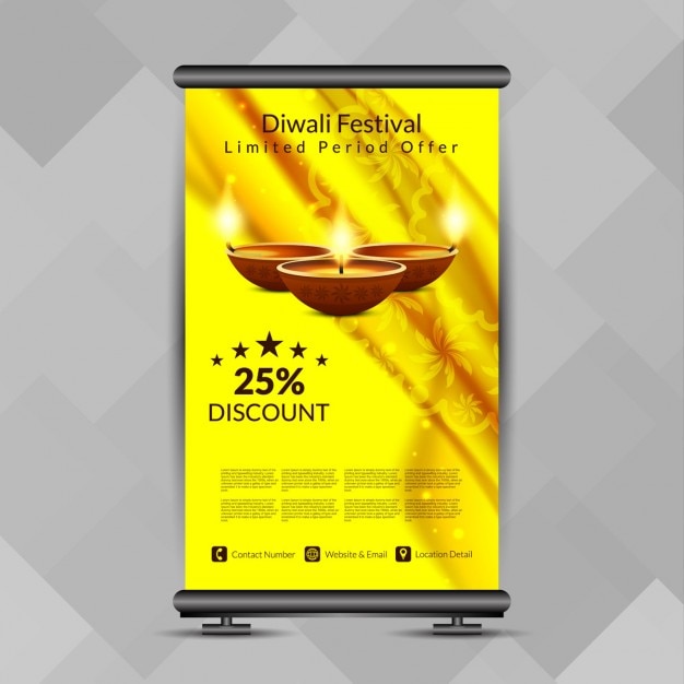 Vector gratuito el color amarillo festival de diwali enrollar diseño de la bandera