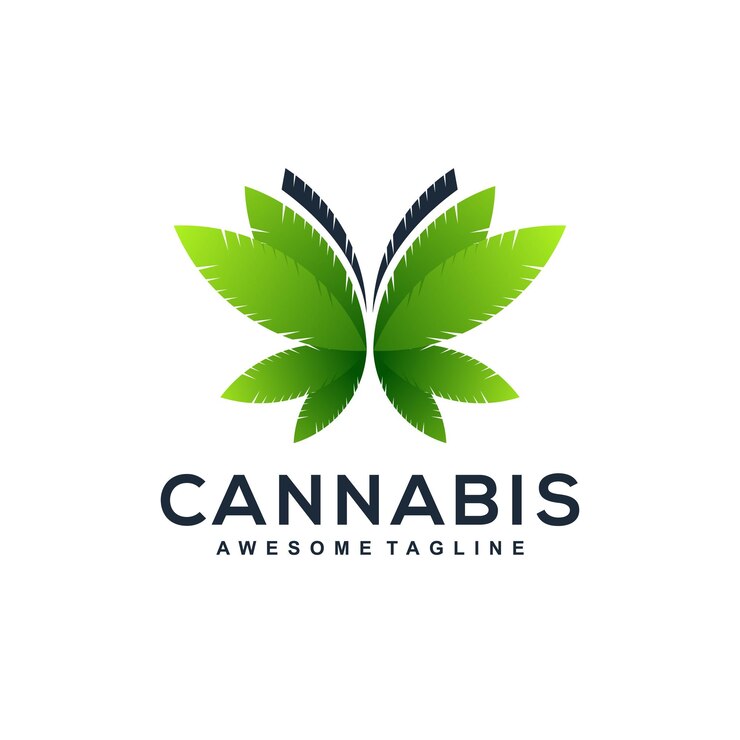 Vector gratuito color de diseño de logotipo degradado de cannabis de mariposa