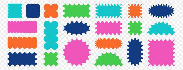 Color formas geométricas dentadas vieiras rectángulo semicírculo y marcos ovalados con bordes ondulados rasgados