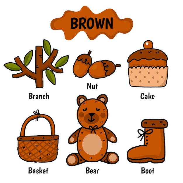 Color marrón con vocabulario en inglés.