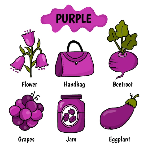 Vector gratuito color morado con vocabulario en inglés.