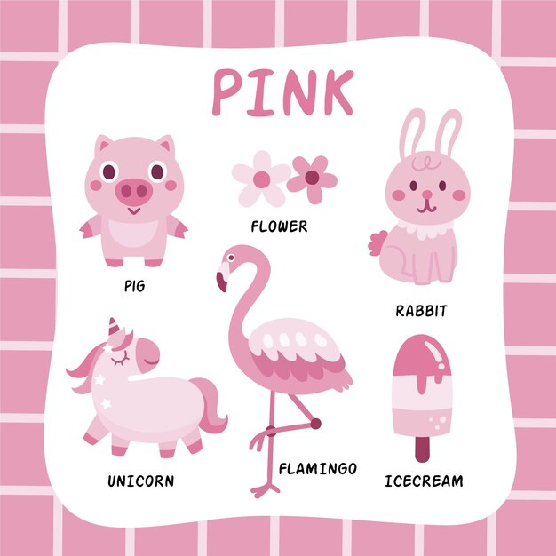 Color rosa y vocabulario en inglés.