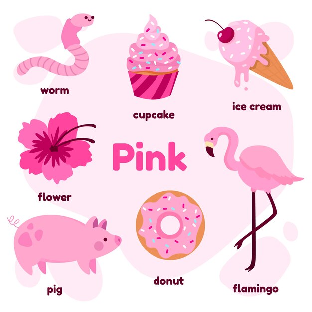 Color rosa y vocabulario en inglés.