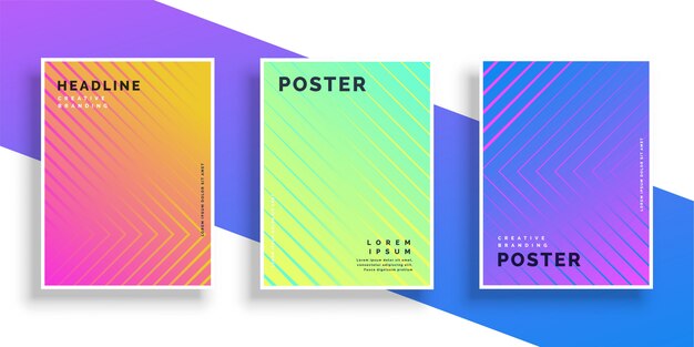Color vibrante brillante línea patrón conjunto de diseño de cartel