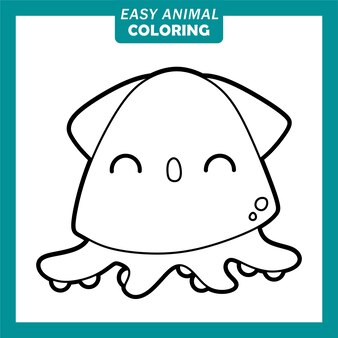 Colorear personajes de dibujos animados de cabeza de animal lindo con calamar