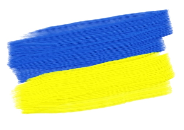 Colores de la bandera de Ucrania pintados a mano sobre fondo blanco.