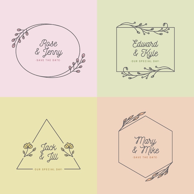 Colores pastel para el concepto de monogramas de boda