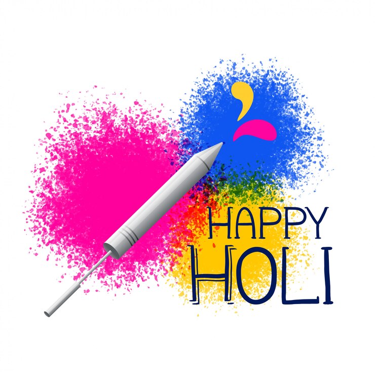 Vector gratuito colores salpicados con pichkari para el saludo del festival de holi
