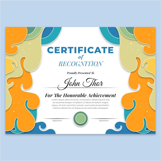 Colorful certificate template with different shapes