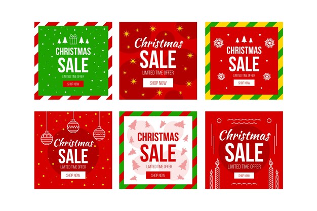 Colorful christmas sale instagram post collection