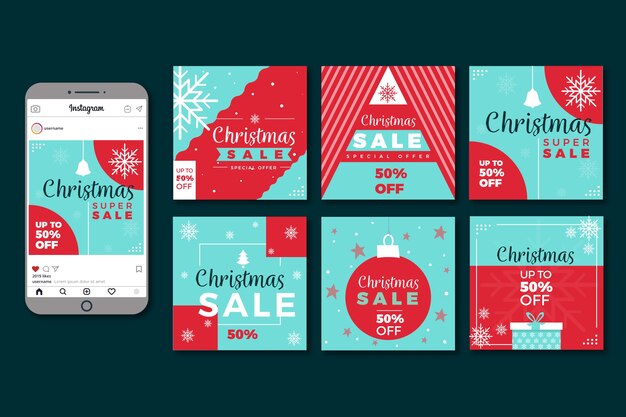 Colorful christmas sale instagram post collection