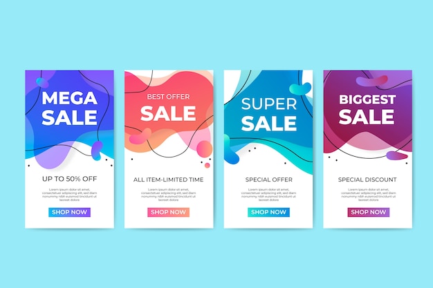 Vector gratuito colorida colección de banner de ventas líquidas