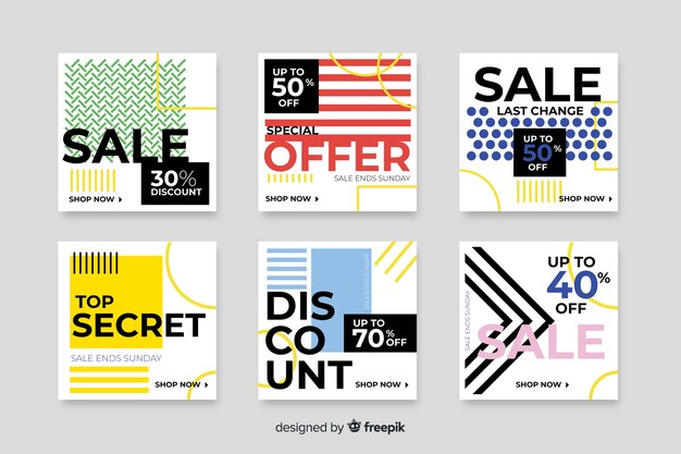Colorida colección de banners de venta moderna para redes sociales