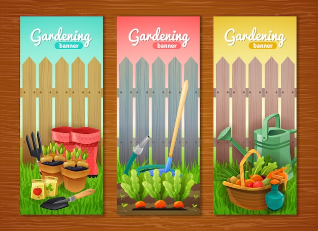 Colorida colección de banners verticales de jardinería