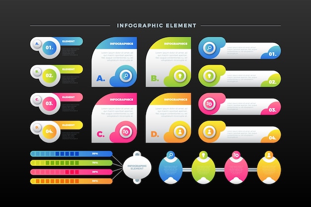 Colorida colección de elementos infográficos en varios estilos.