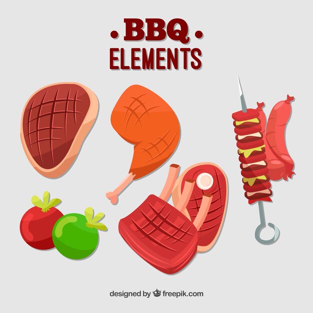 Colorida colección de elementos planos de barbacoa