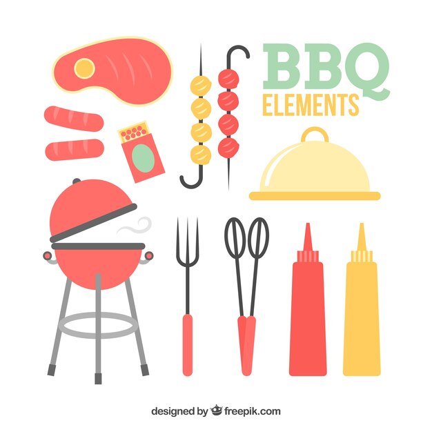 Colorida colección de elementos planos de barbacoa
