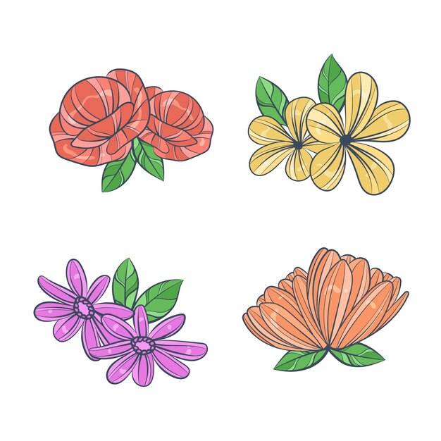 Colorida colección de flores dibujadas a mano