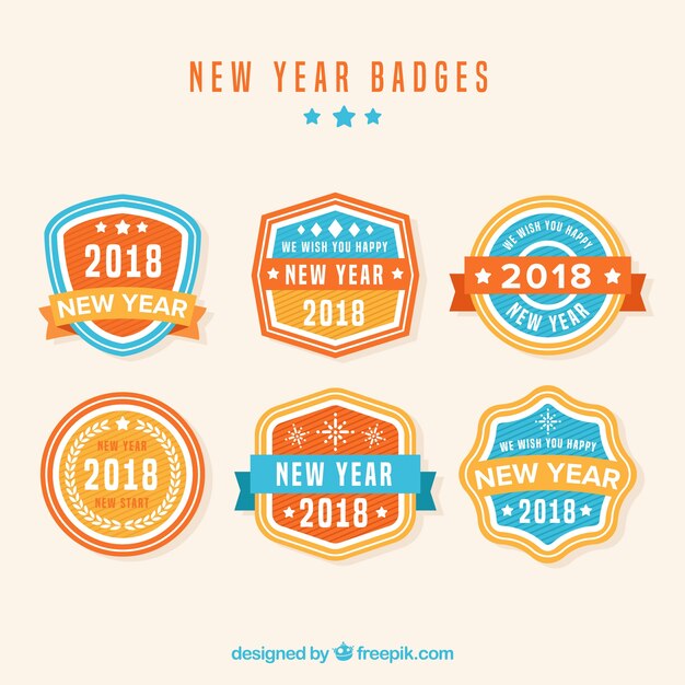 Colorida colección de insignias de año nuevo