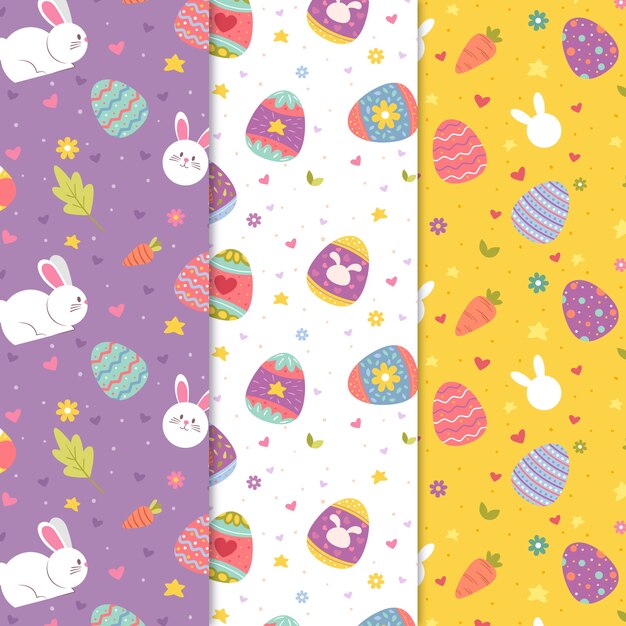 Colorida colección de patrones de día de pascua dibujados a mano