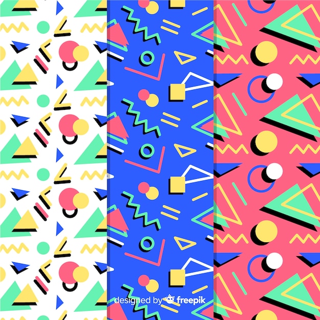 Vector gratuito colorida colección de patrones de memphis