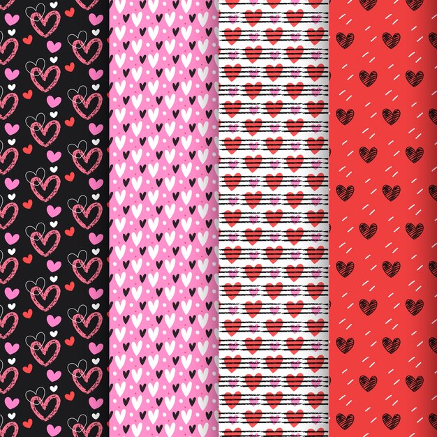 Colorida colección de patrones de San Valentín en diseño plano