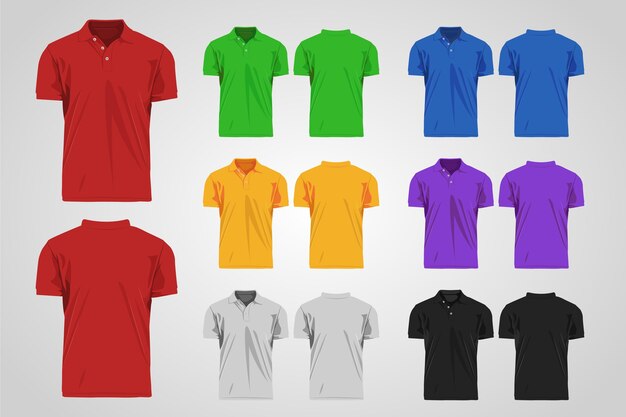 Colorida colección de polos delante y detrás