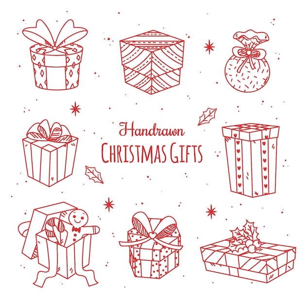 Colorida colección de regalos de navidad dibujados a mano