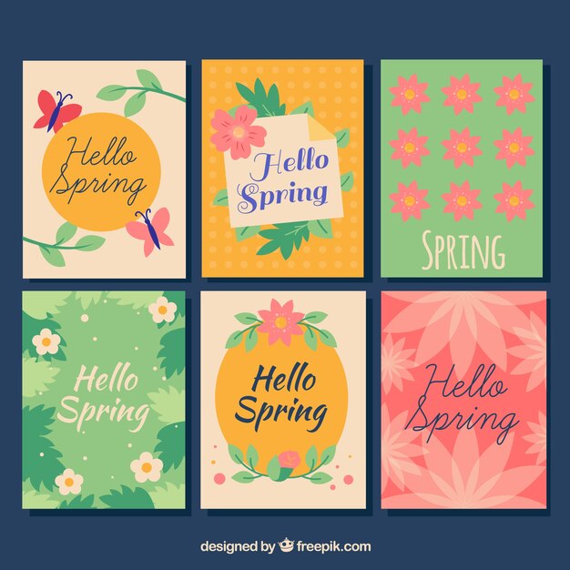 Colorida colección de tarjetas de felicitación de primavera