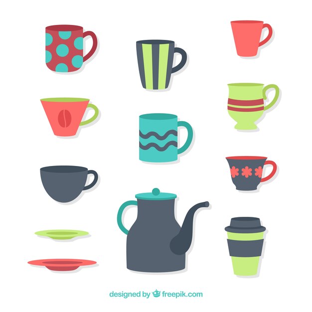 Colorida colección de tazas de café