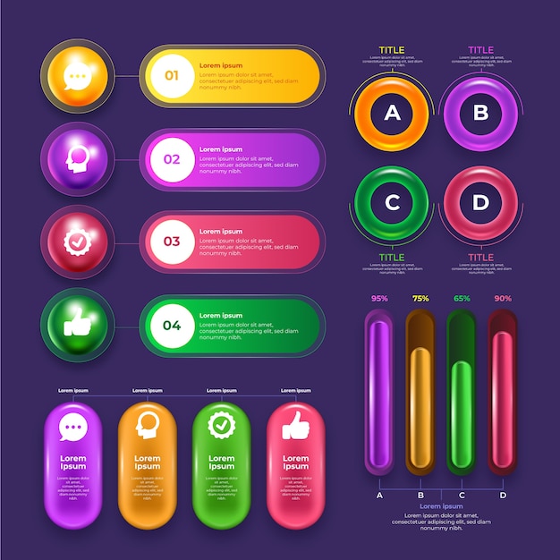 Colorida infografía brillante 3d