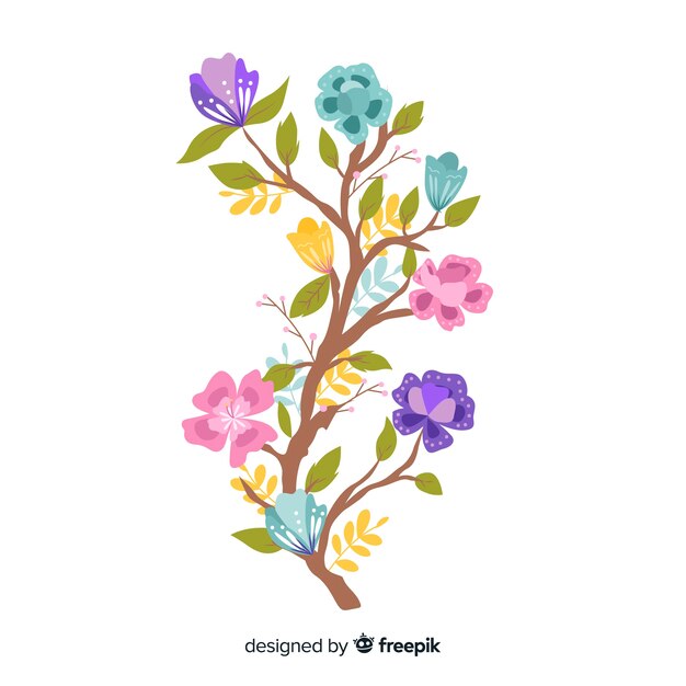 Colorida rama floral en diseño plano
