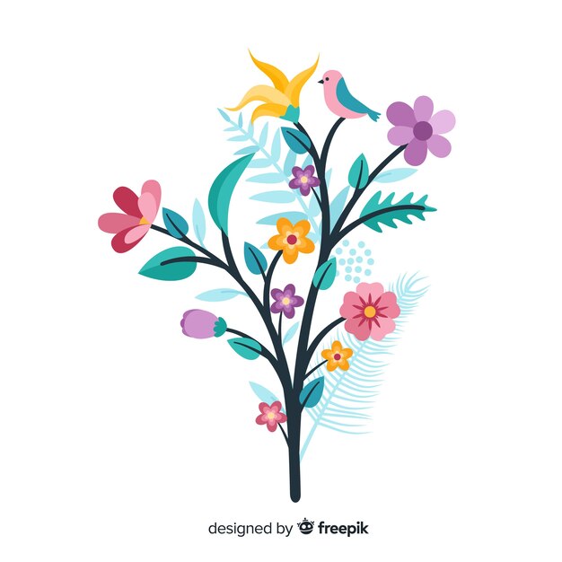 Colorida rama floral en diseño plano