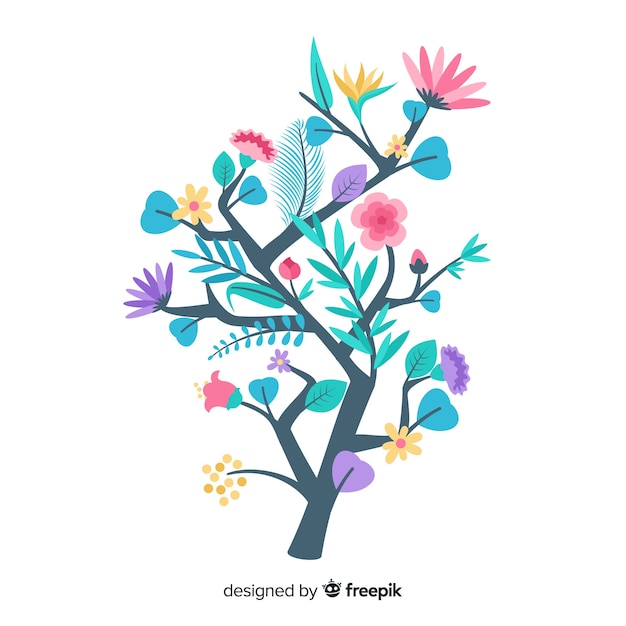 Vector gratuito colorida rama floral ilustrada